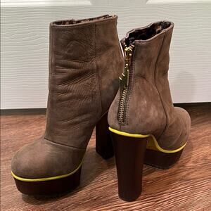 Betsey Johnson Maybill Brown and Yellow Heeled Boots